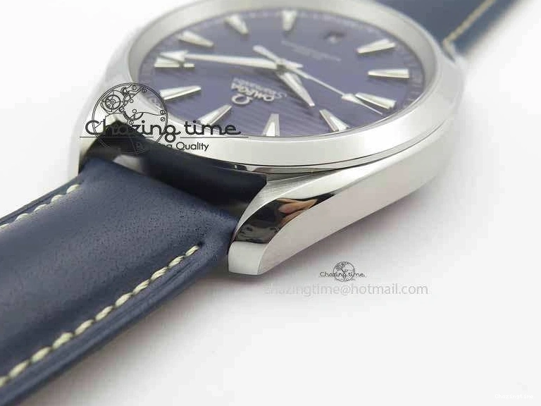0126 Affordable 2017 Aqua Terra SS XF Best Edition Blue Textured Dial On Blue Leather Strap A 8159